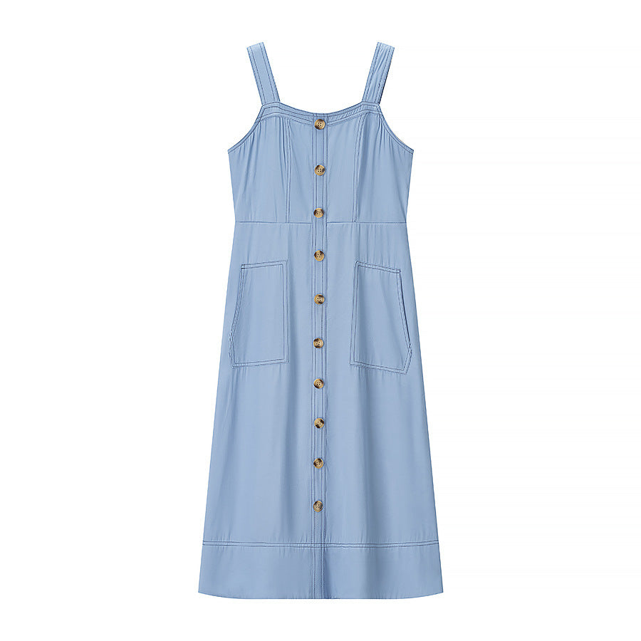 Olivia | Button Detail Maxi Denim Dress